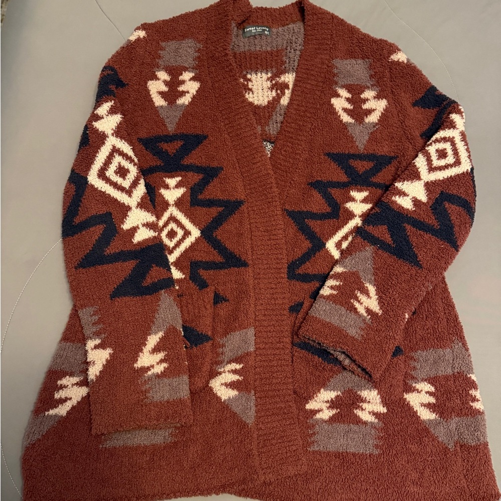 Sweet Love Geometric Patterned Cardigan in Brown and Cream
